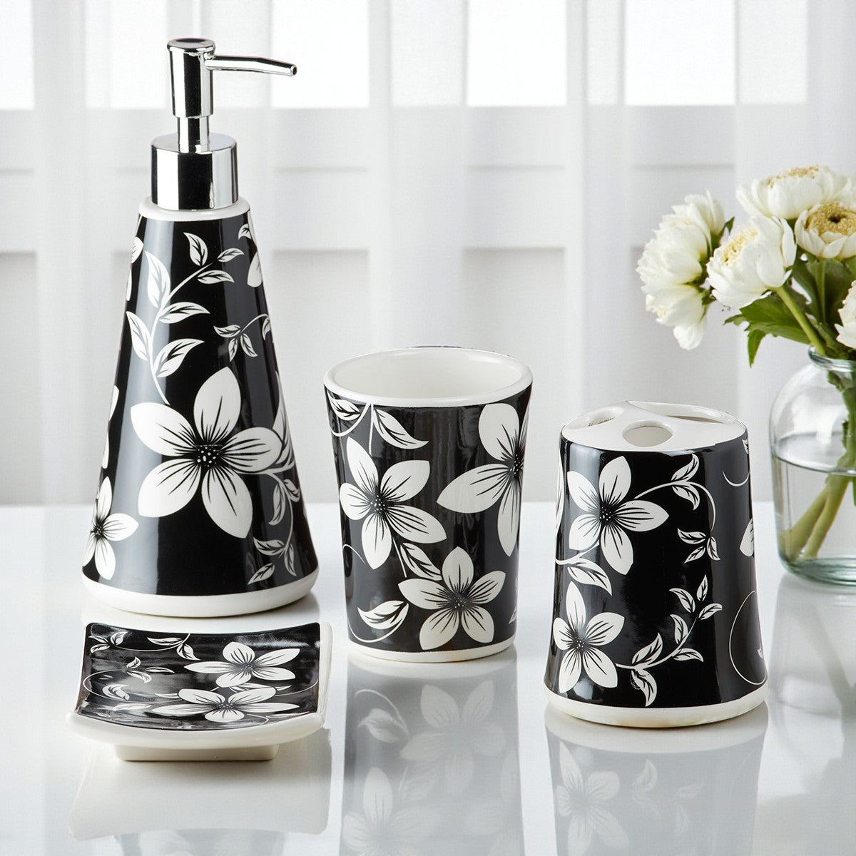 Ceramic Bathroom Set of 4 with Soap Dispenser (8168)