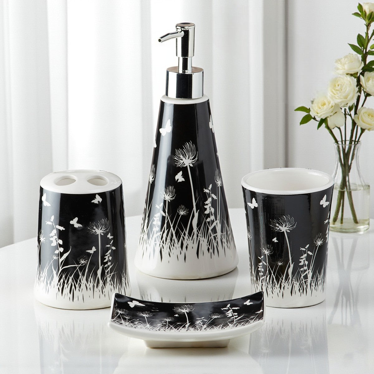 Ceramic Bathroom Set of 4 with Soap Dispenser (8169)