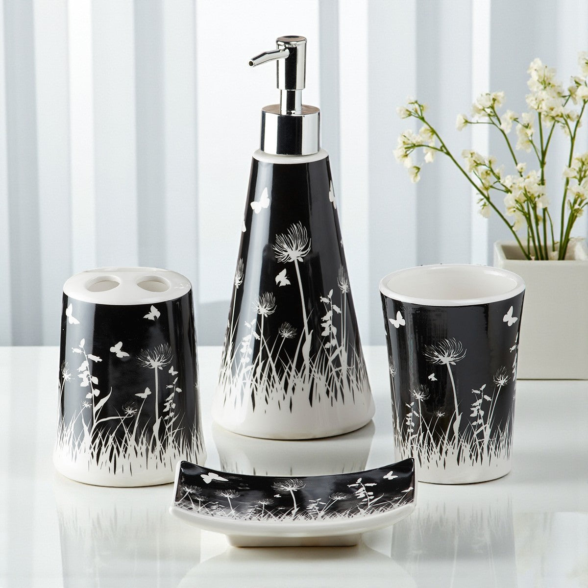 Ceramic Bathroom Set of 4 with Soap Dispenser (8169)