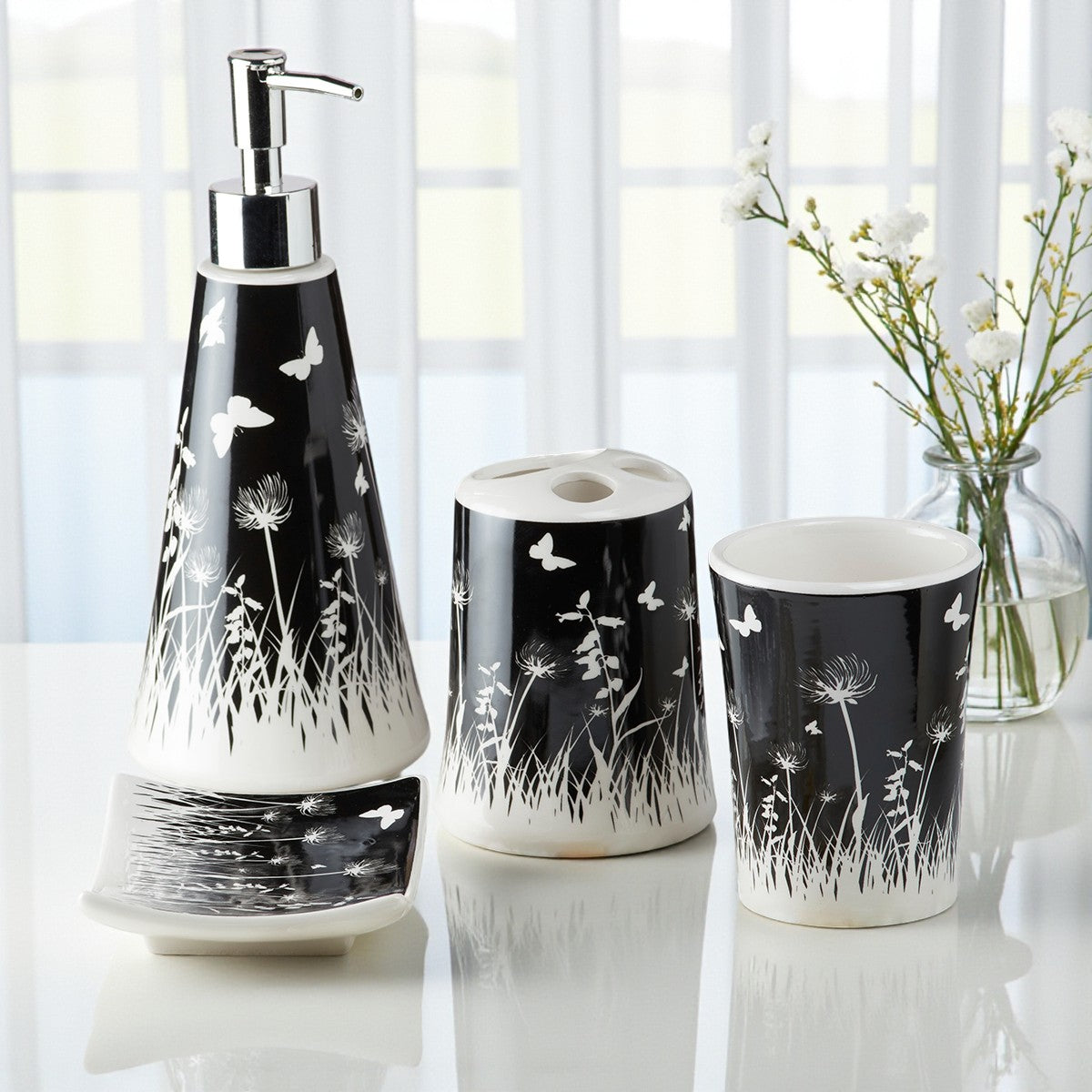 Ceramic Bathroom Set of 4 with Soap Dispenser (8169)