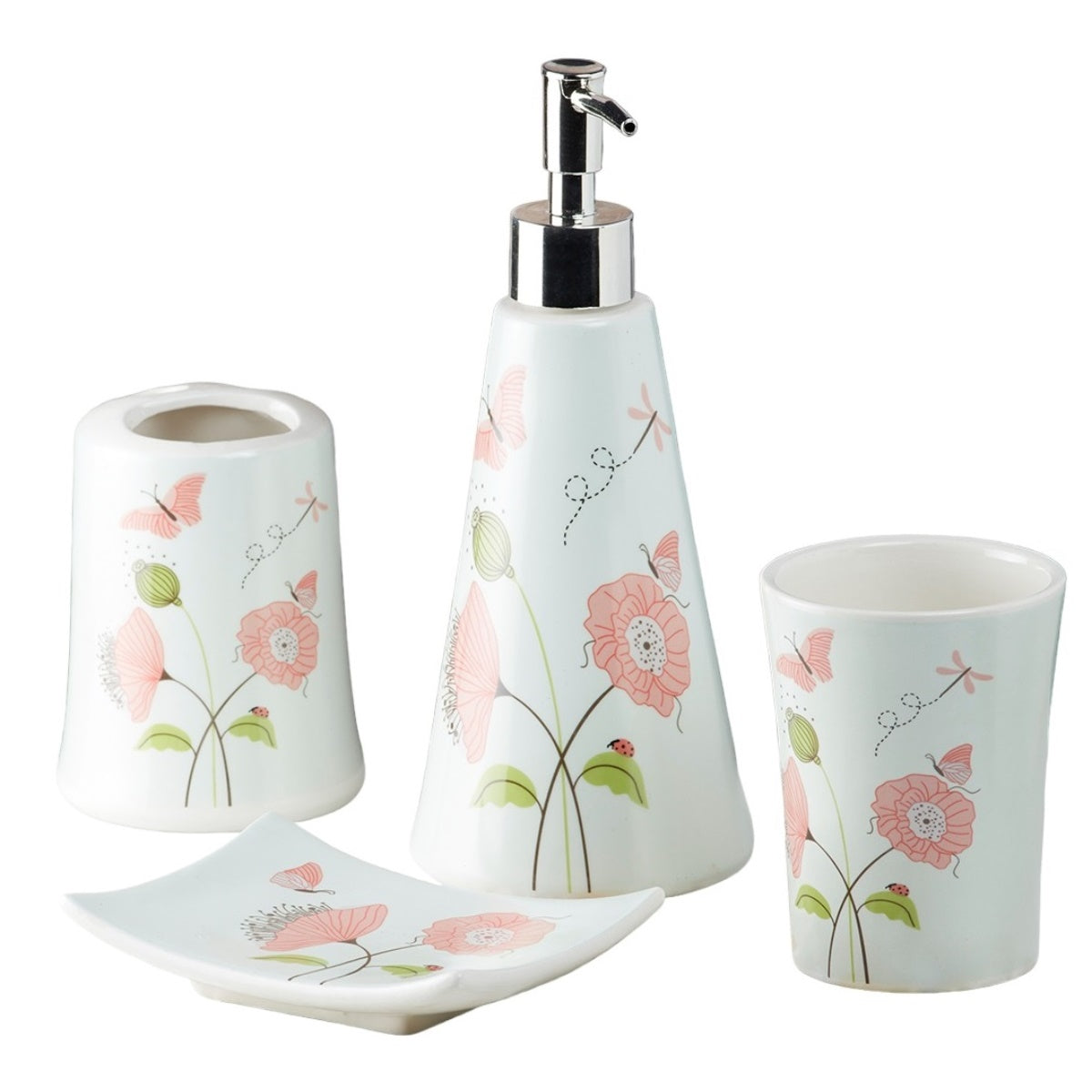 Ceramic Bathroom Accessories Set of 4 with Soap Dispenser (8170)