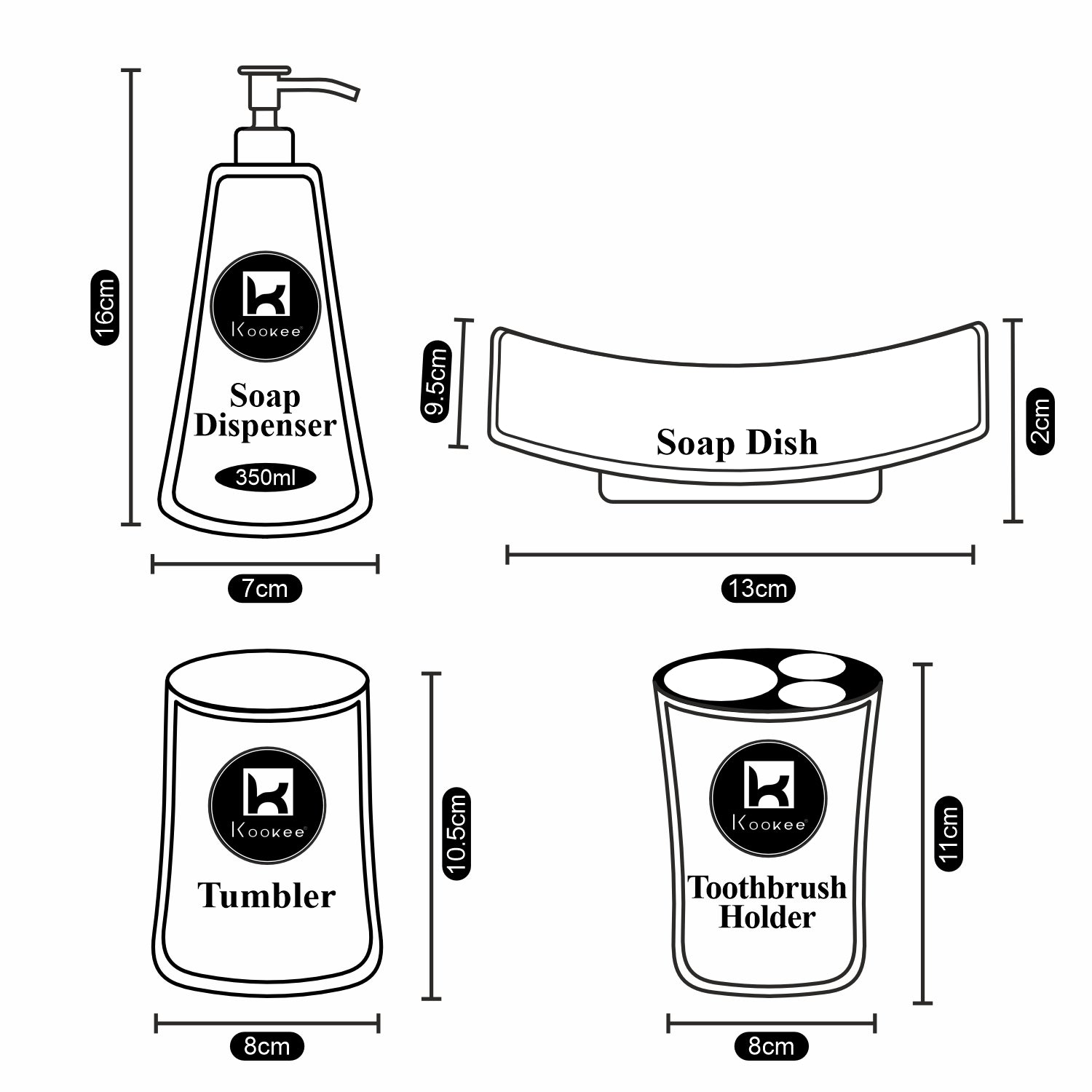 Kookee Ceramic Bathroom Sets, Multi, ART08172