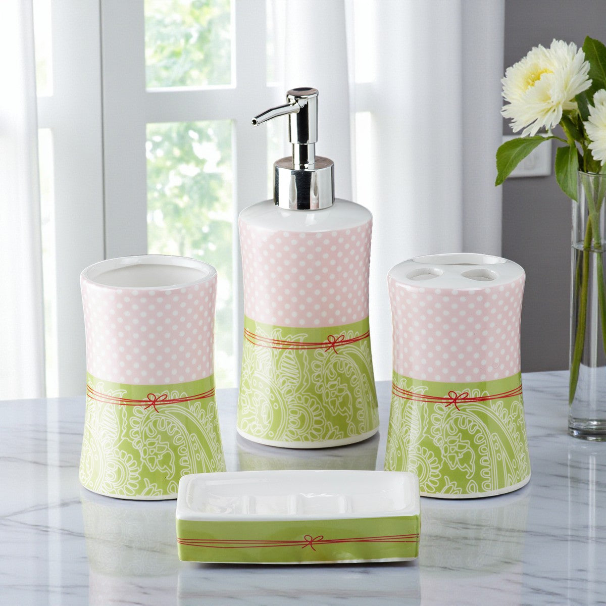 Ceramic Bathroom Set of 4 with Soap Dispenser (8173)