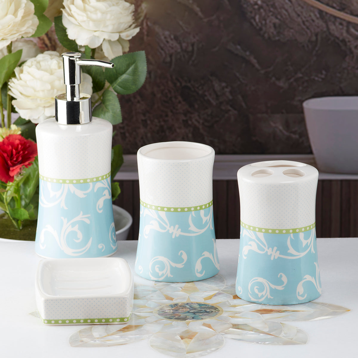 Ceramic Bathroom Accessories Set of 4 Bath Set with Soap Dispenser (8174)