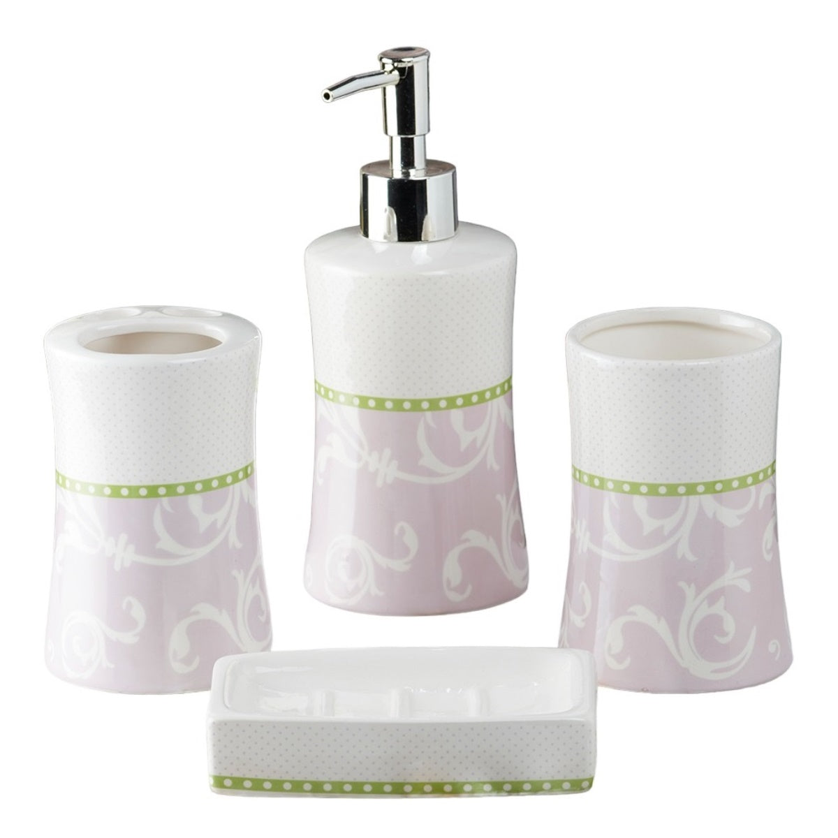 Ceramic Bathroom Set of 4 with Soap Dispenser (8175)