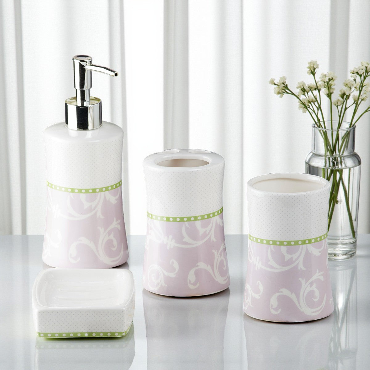 Ceramic Bathroom Set of 4 with Soap Dispenser (8175)