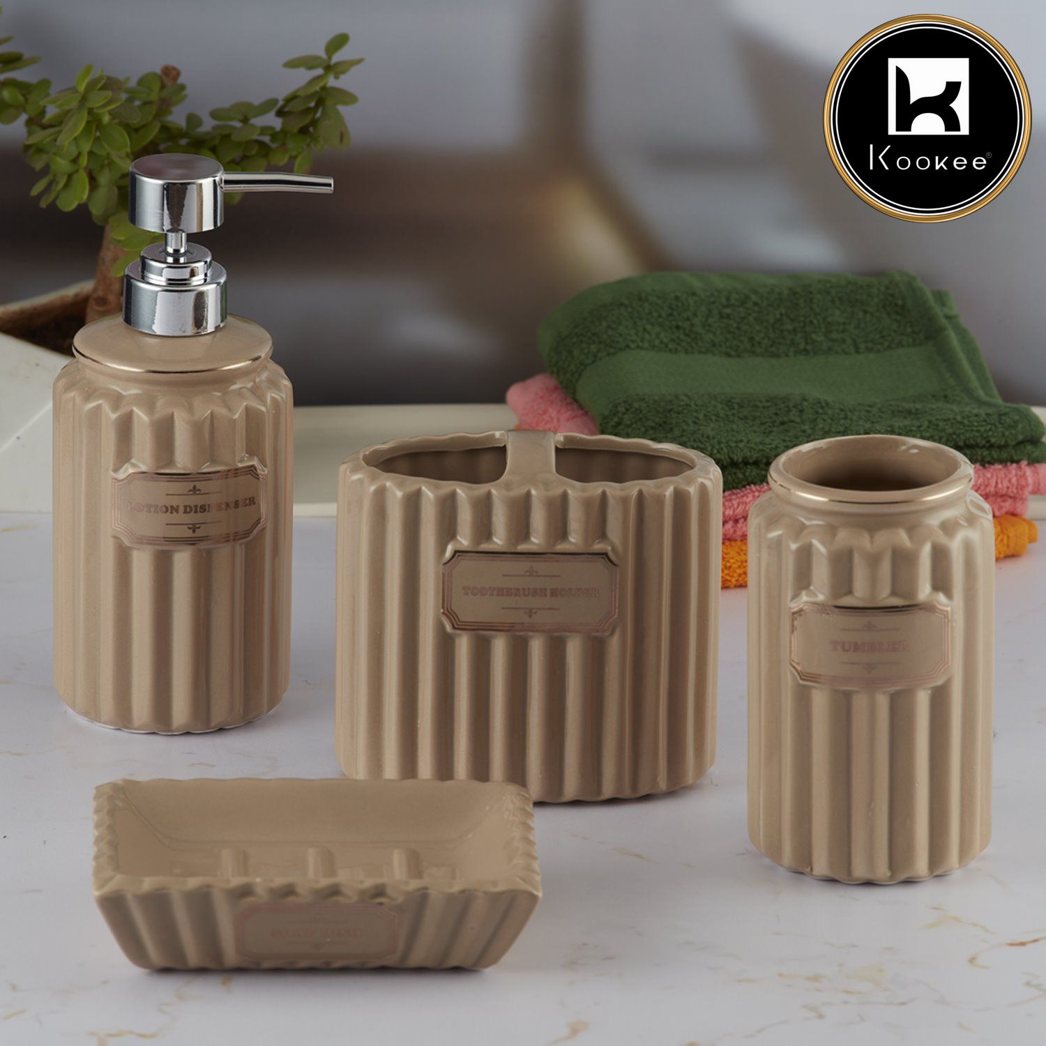 Kookee Ceramic Bathroom Sets, Brown, ART08176
