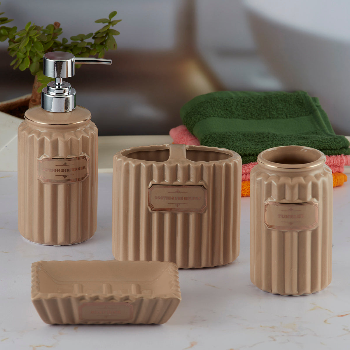 Ceramic Bathroom Accessories Set of 4 with Soap Dispenser (8176)