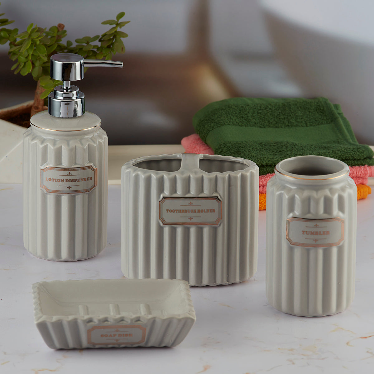Ceramic Bathroom Accessories Set of 4 with Soap Dispenser (8176)