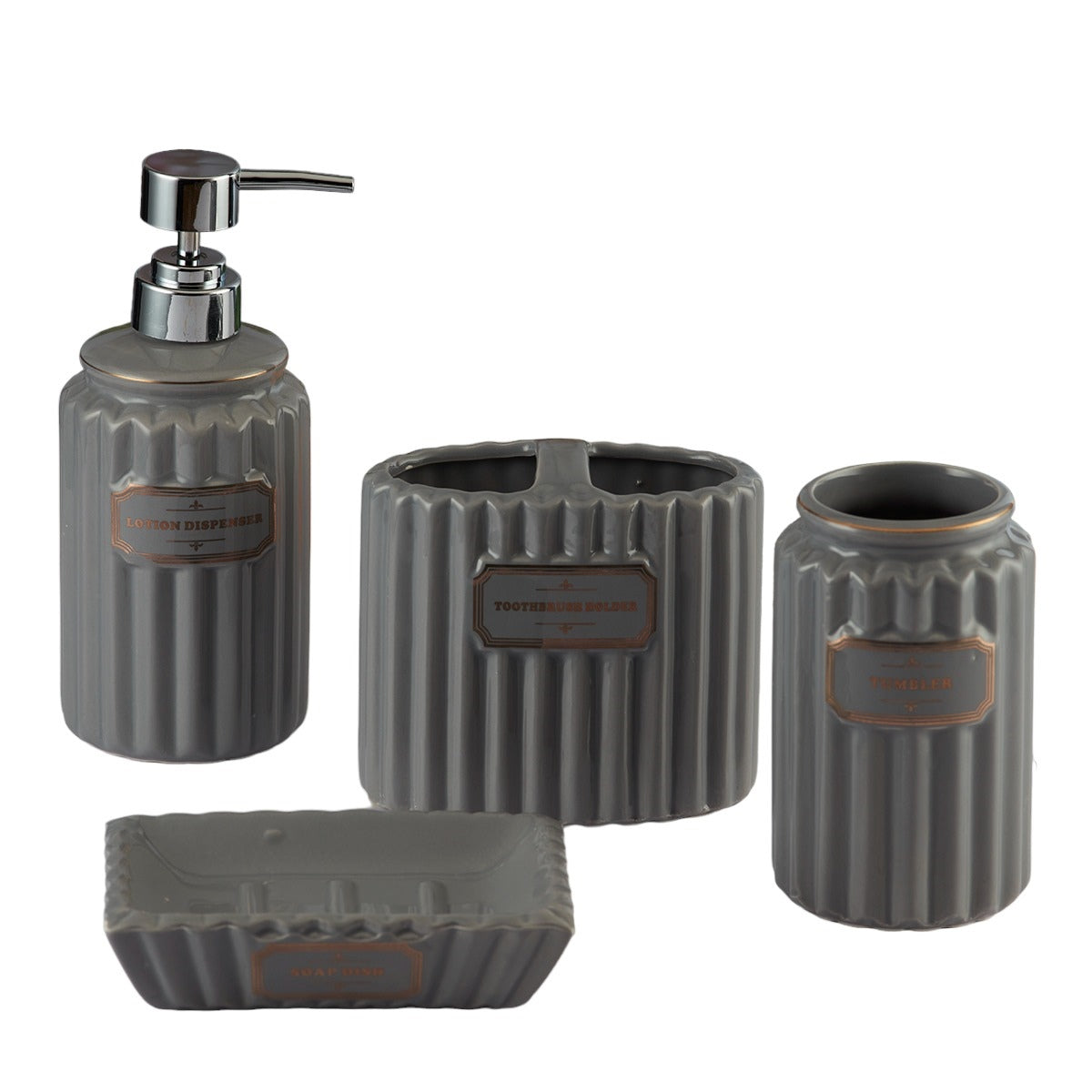 Kookee Ceramic Bathroom Sets, Grey, ART08178