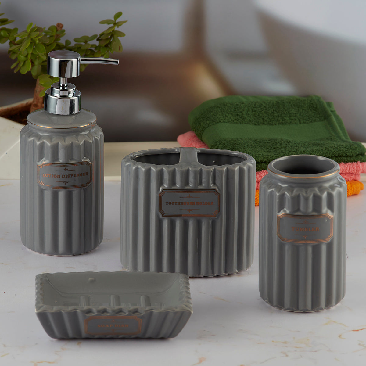 Ceramic Bathroom Accessories Set of 4 with Soap Dispenser (8176)