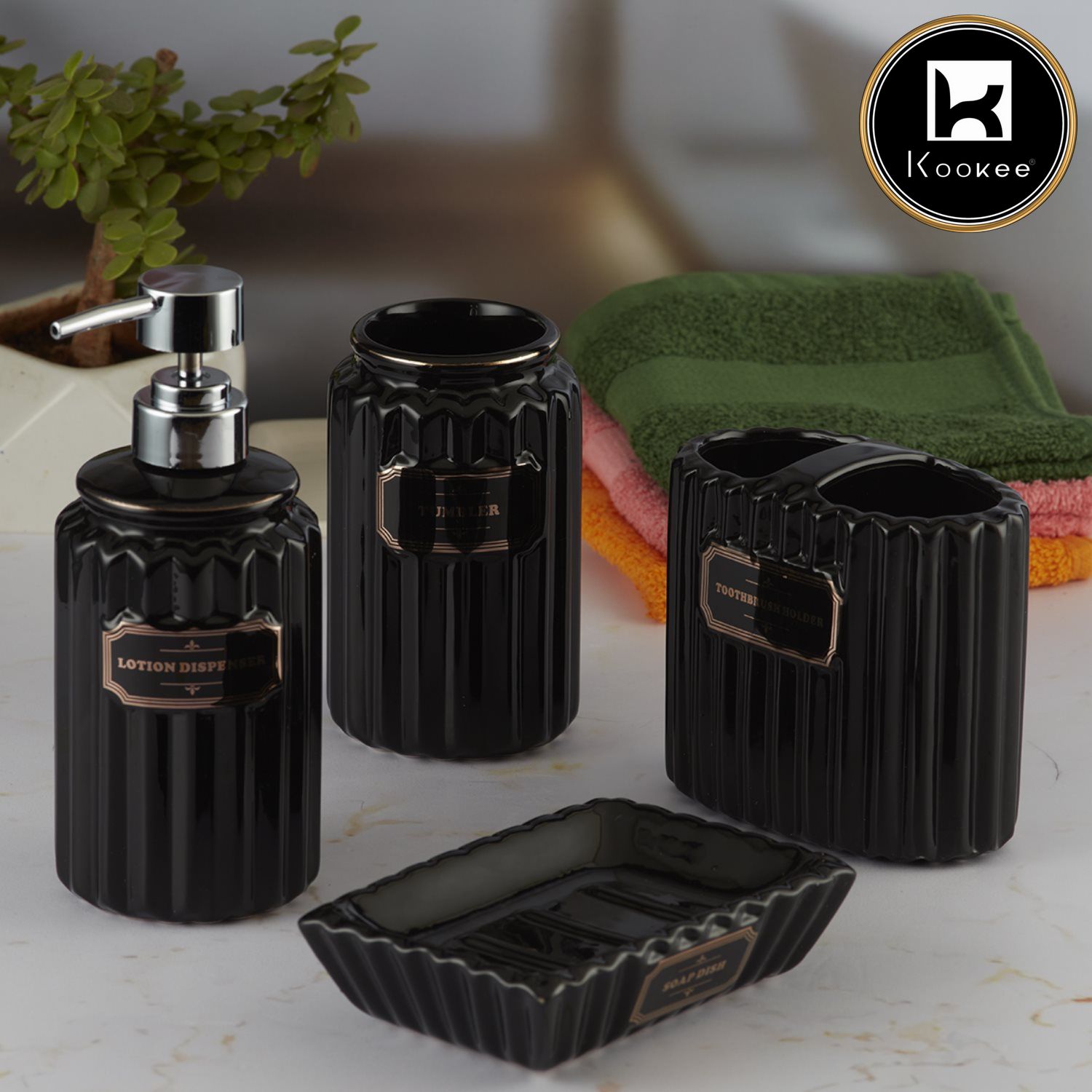 Kookee Ceramic Bathroom Sets, Black, ART08179
