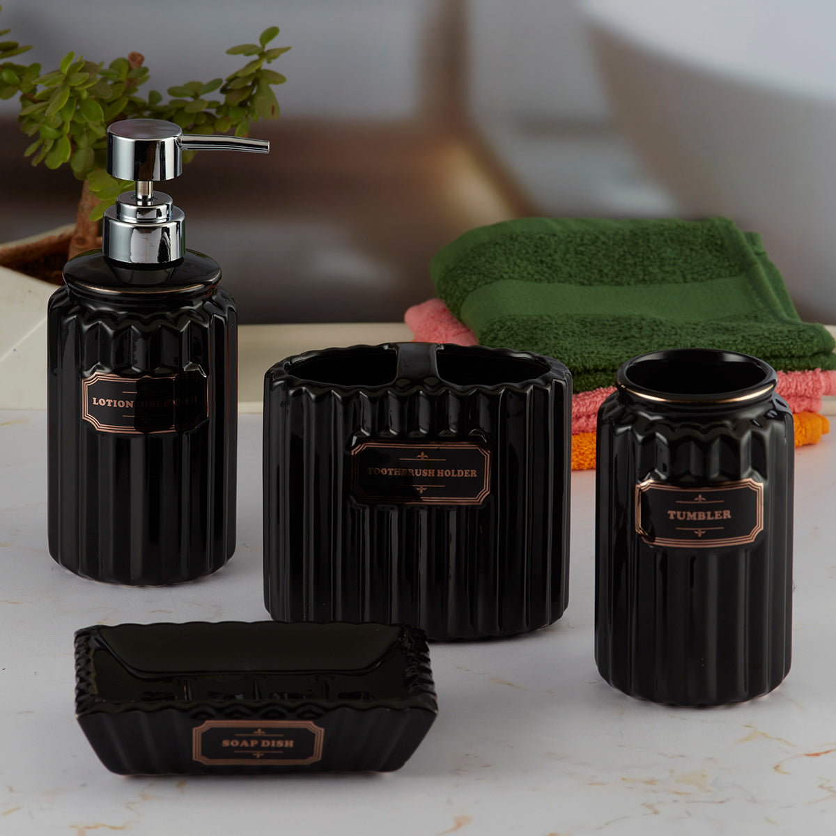 Ceramic Bathroom Accessories Set of 4 with Soap Dispenser (8176)