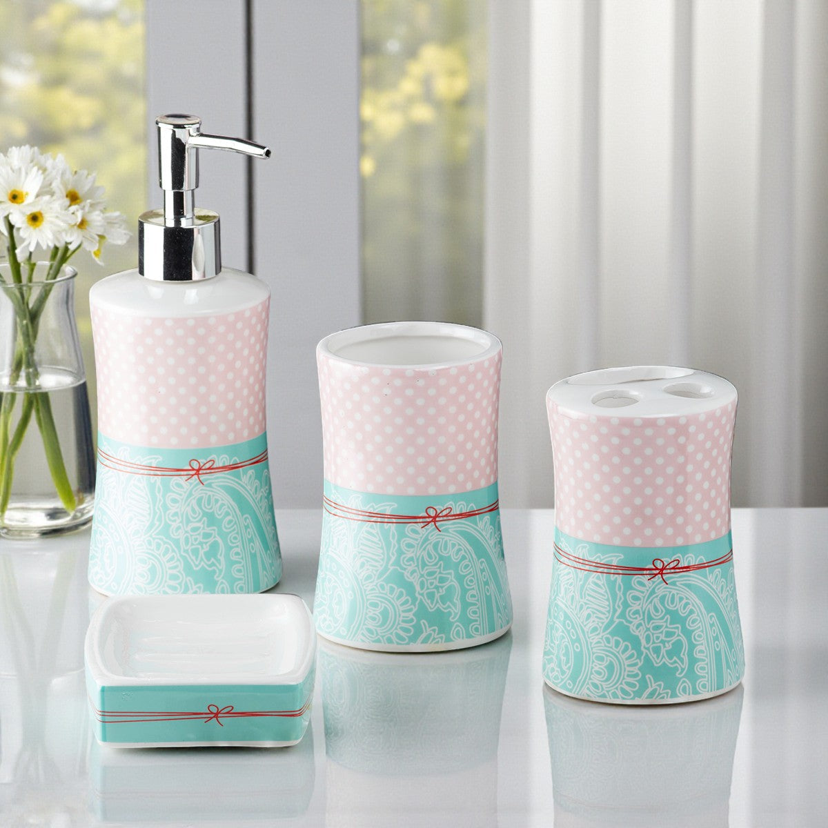 Ceramic Bathroom Set of 4 with Soap Dispenser (8175)
