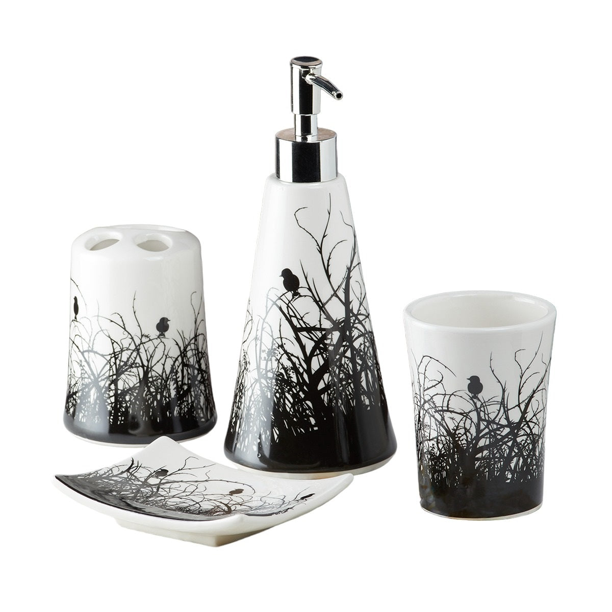 Ceramic Bathroom Set of 4 with Soap Dispenser (8183)