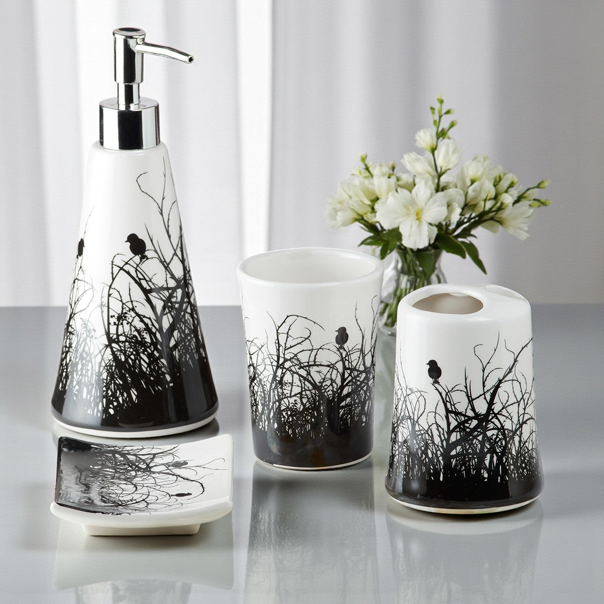 Ceramic Bathroom Set of 4 with Soap Dispenser (8183)