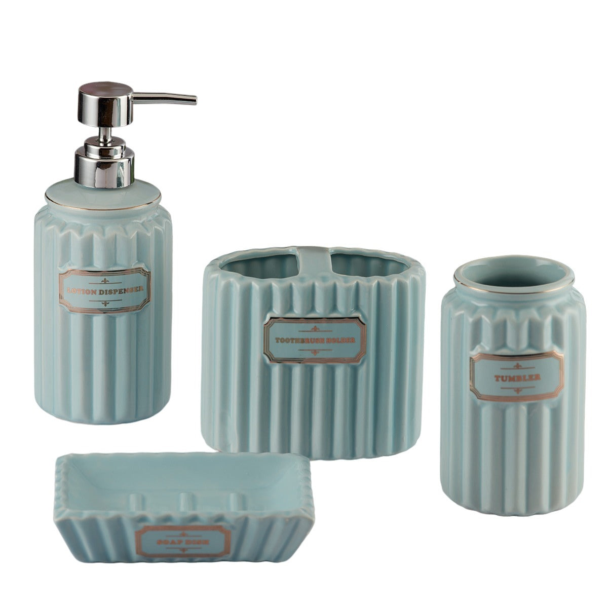 Ceramic Bathroom Accessories Set of 4 with Soap Dispenser (8184)