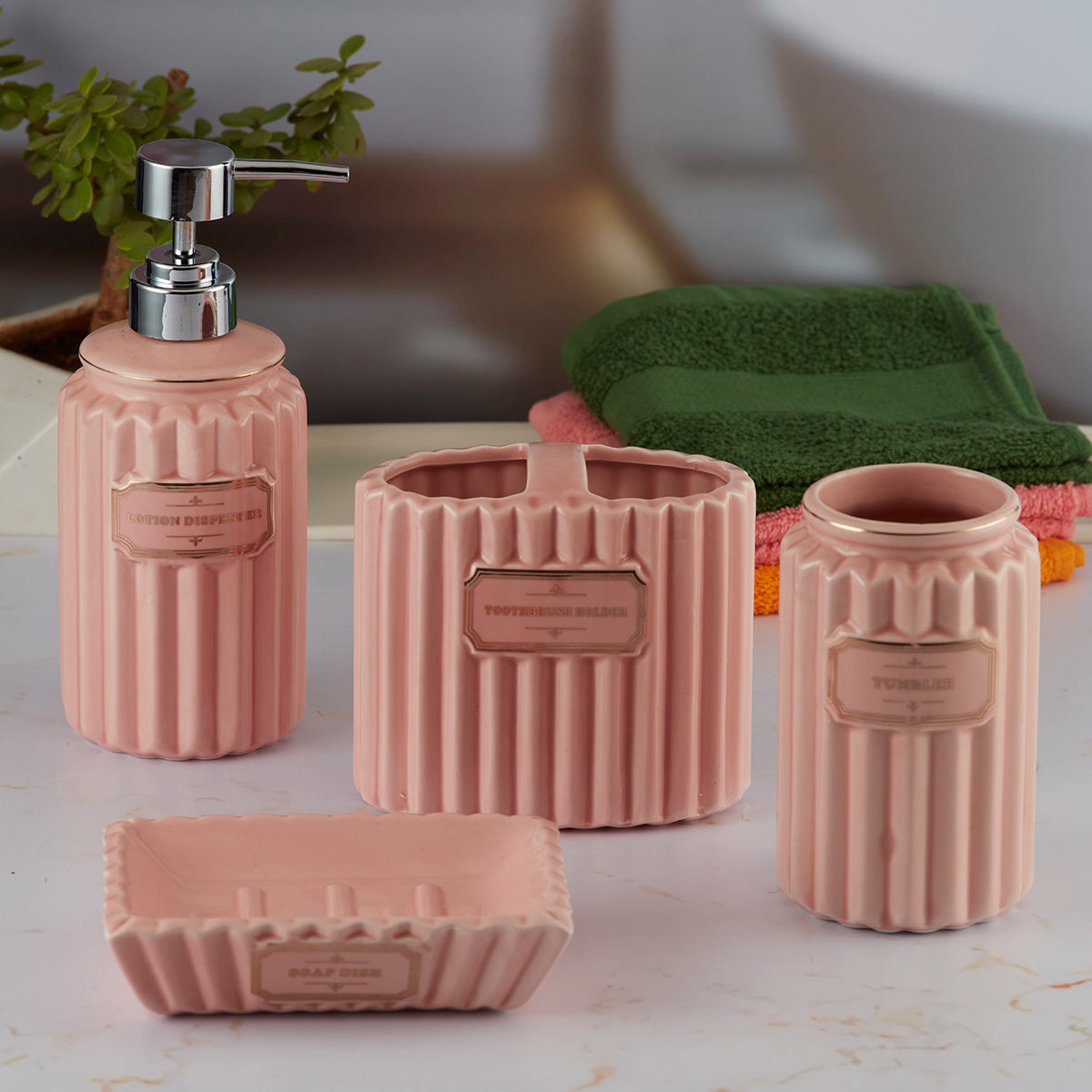Ceramic Bathroom Accessories Set of 4 with Soap Dispenser (8184)