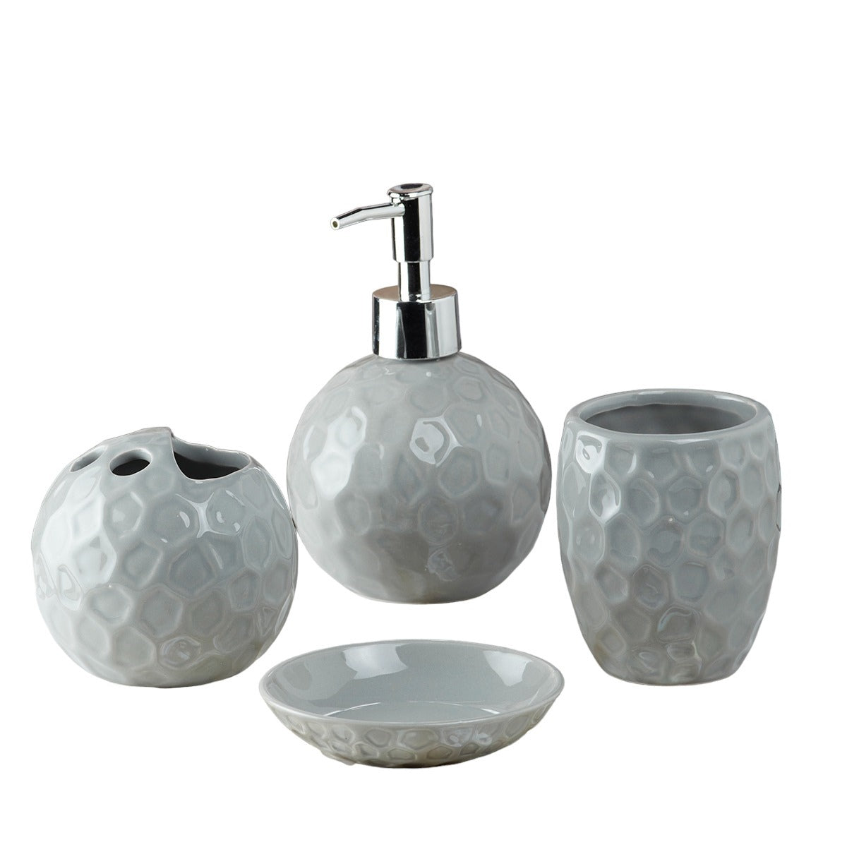 Ceramic Bathroom Set of 4 with Soap Dispenser (8203)