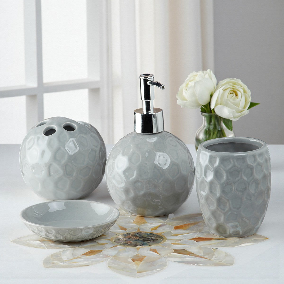 Ceramic Bathroom Set of 4 with Soap Dispenser (8203)