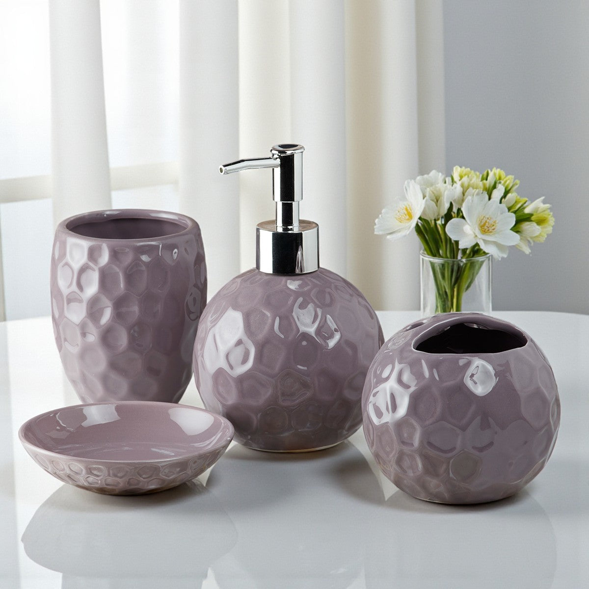 Ceramic Bathroom Set of 4 with Soap Dispenser (8203)