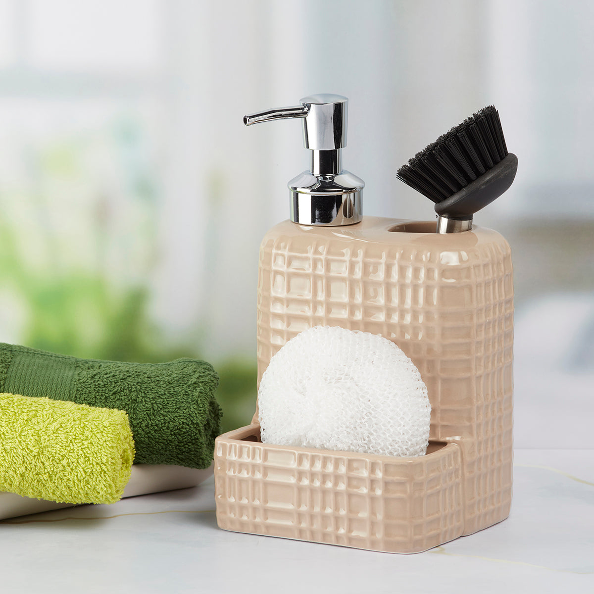 Ceramic Soap Dispenser handwash Pump for Bathroom, Set of 1, Cream (8210)
