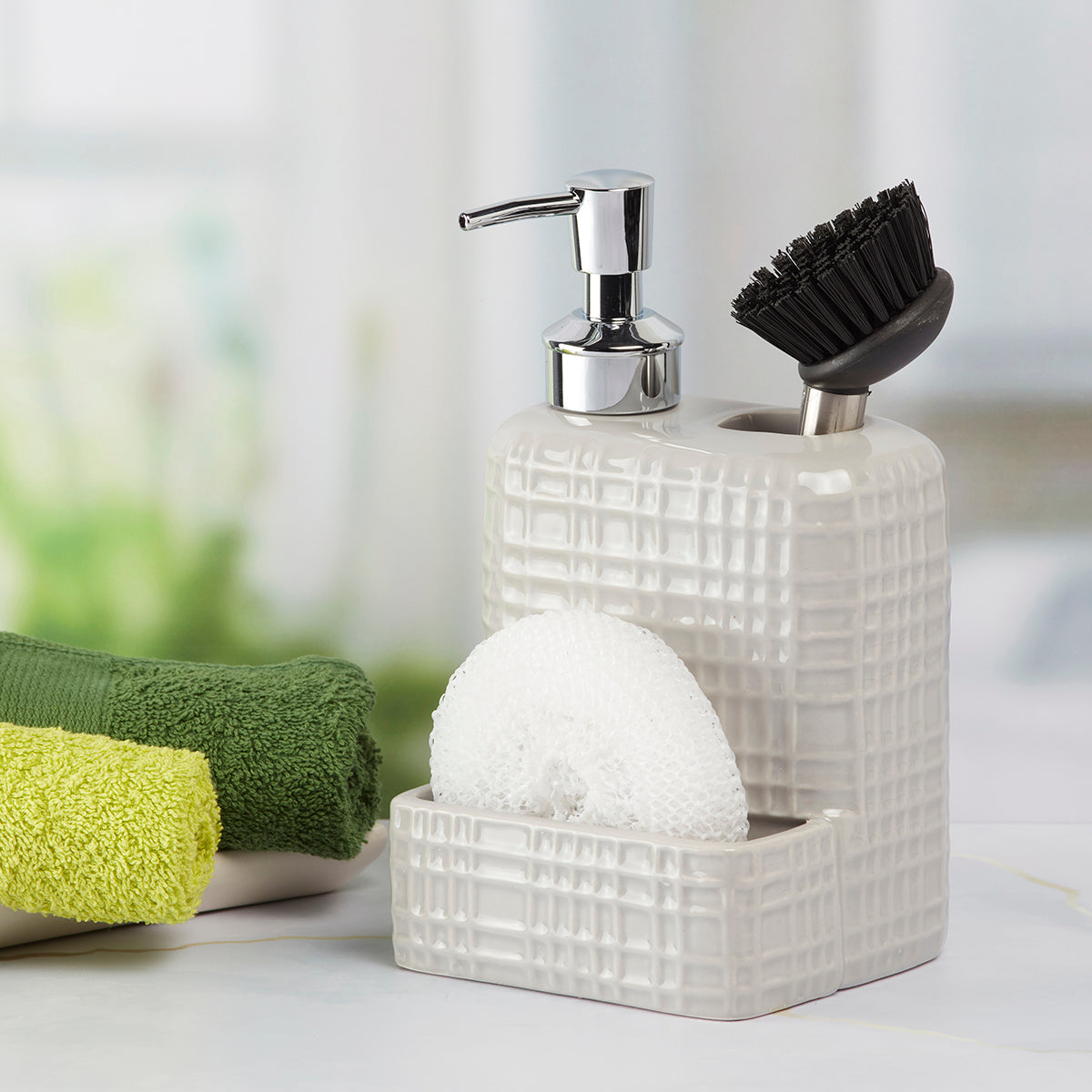 Ceramic Soap Dispenser handwash Pump for Bathroom, Set of 1, Cream (8210)