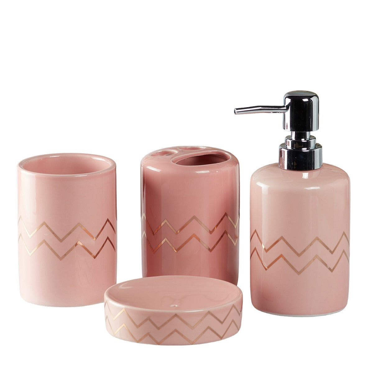 Ceramic Bathroom Set of 4 with Soap Dispenser (8213)