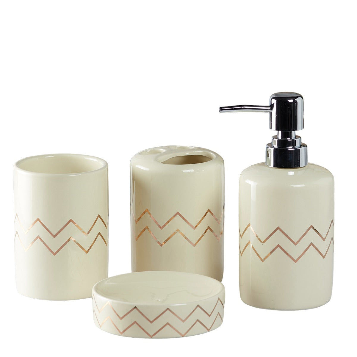 Ceramic Bathroom Set of 4 with Soap Dispenser (8214)