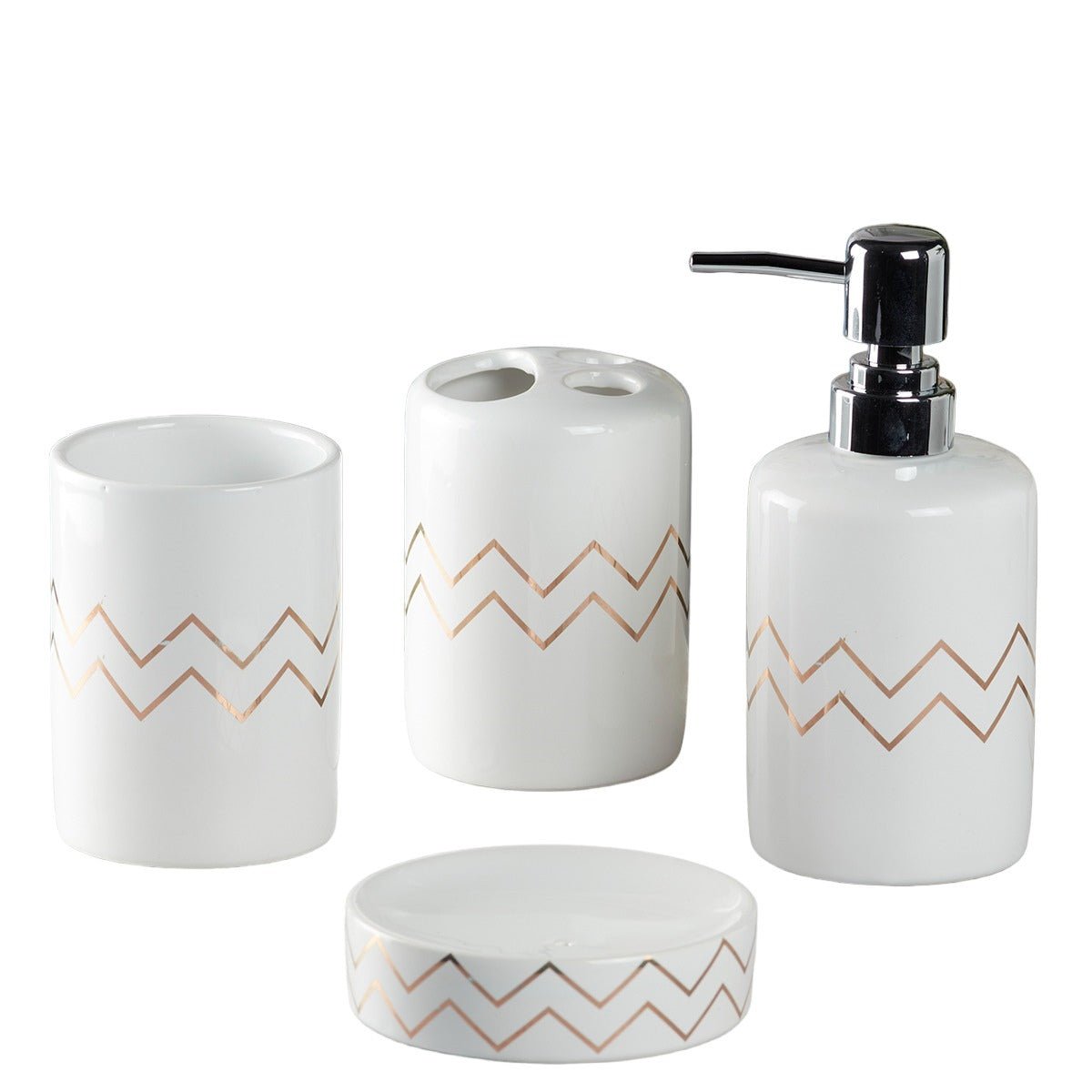 Ceramic Bathroom Accessories Set of 4 Bath Set with Soap Dispenser (8216)