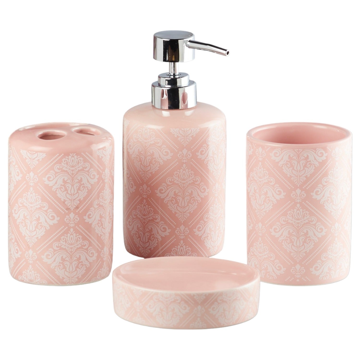 Ceramic Bathroom Accessories Set of 4 with Soap Dispenser (8217)
