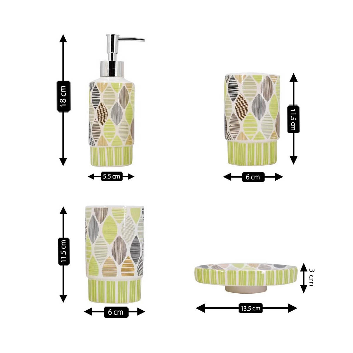 Ceramic Bathroom Set of 4 with Soap Dispenser (8220)