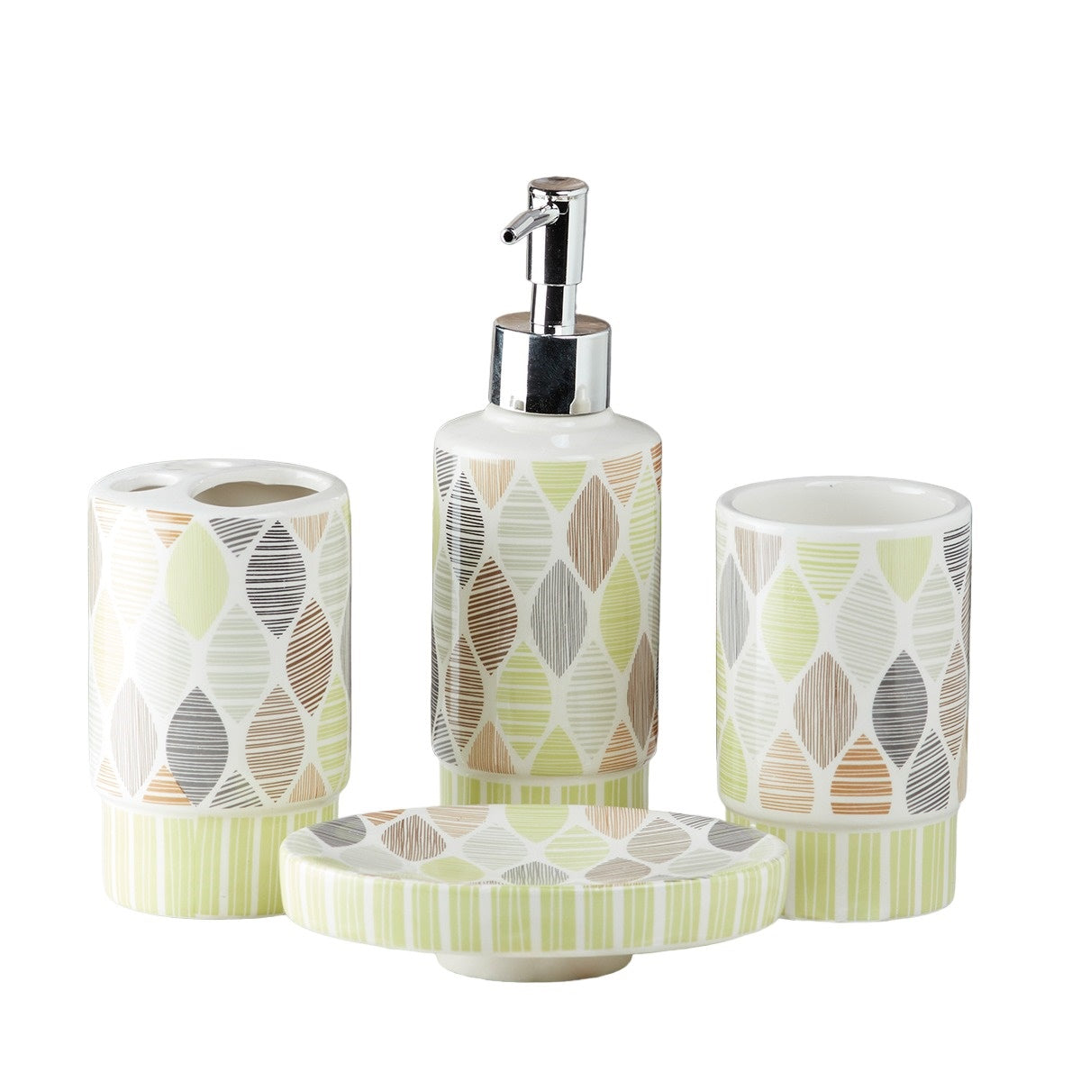 Ceramic Bathroom Set of 4 with Soap Dispenser (V-CBS-072-1)