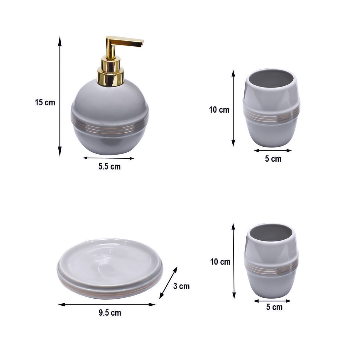 Kookee Ceramic Bathroom Sets, Grey, ART08224