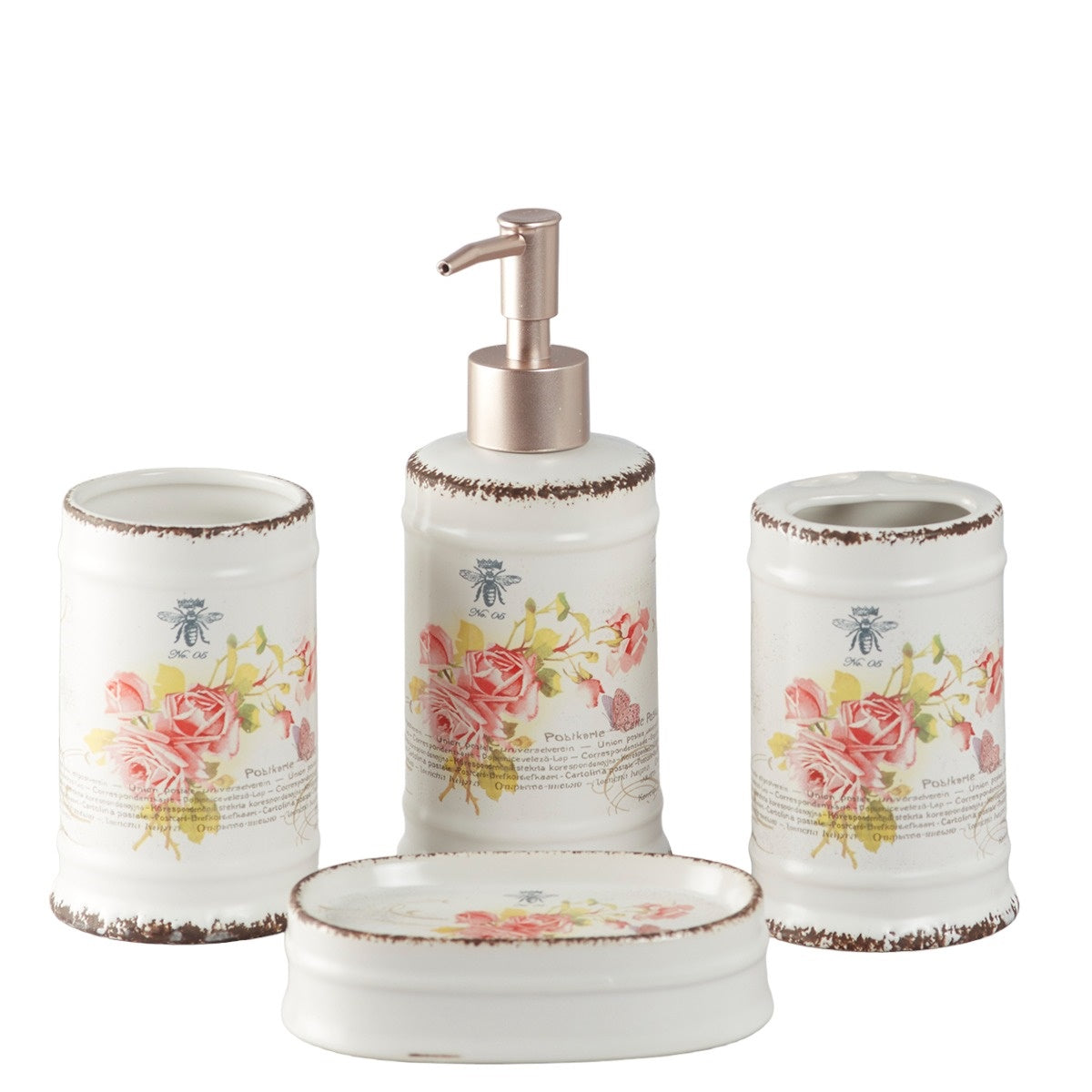 Ceramic Bathroom Set of 4 with Soap Dispenser (8225)