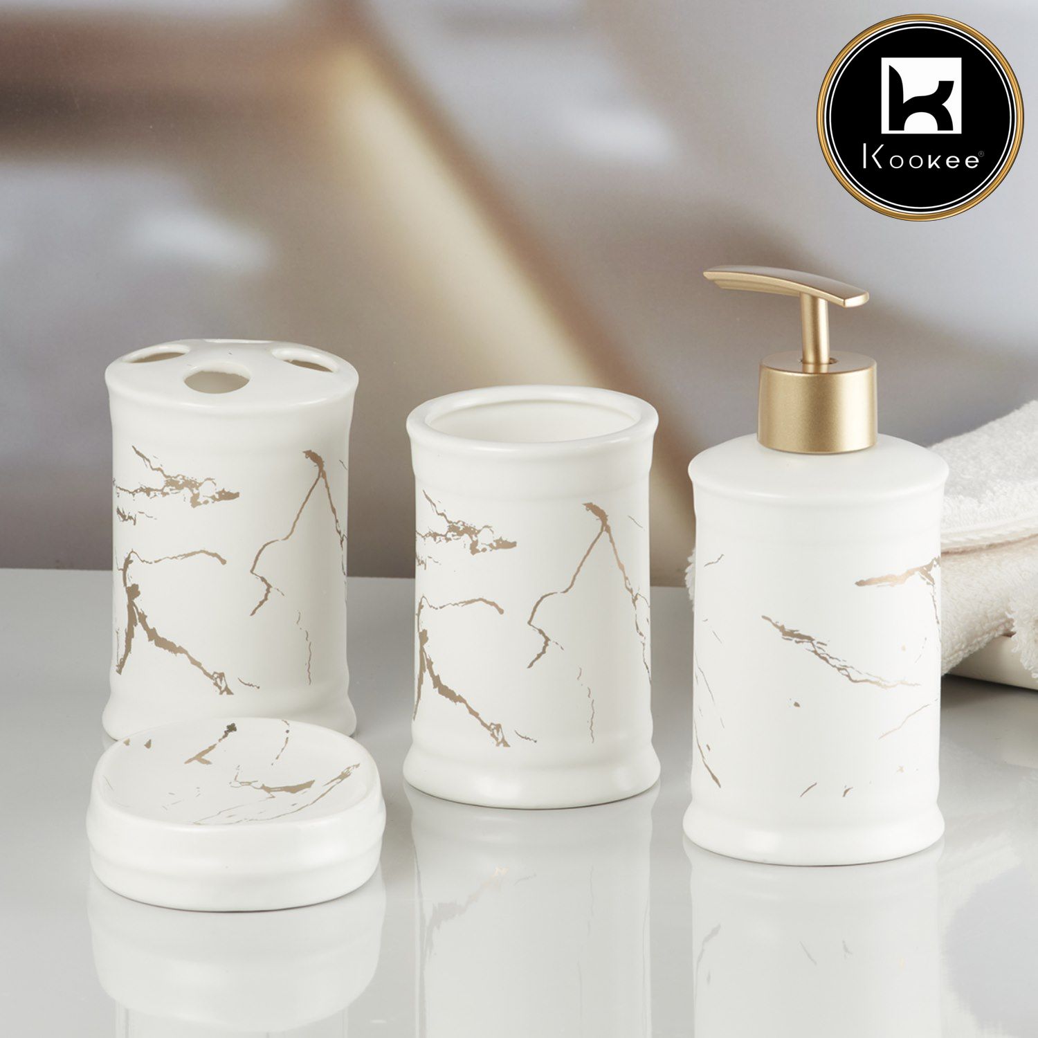 Kookee Ceramic Bathroom Sets, White, ART08226