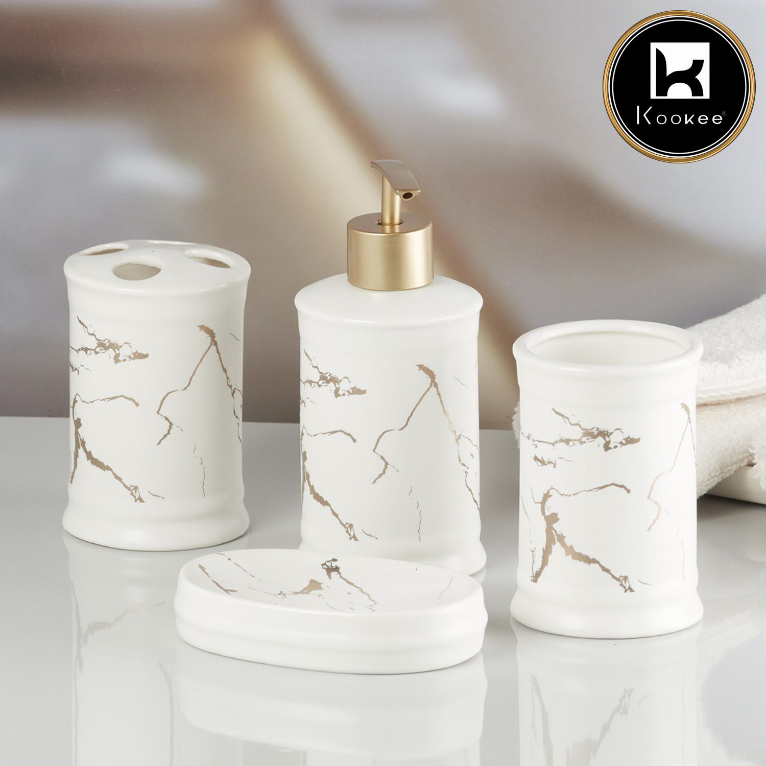 Kookee Ceramic Bathroom Sets, White, ART08226