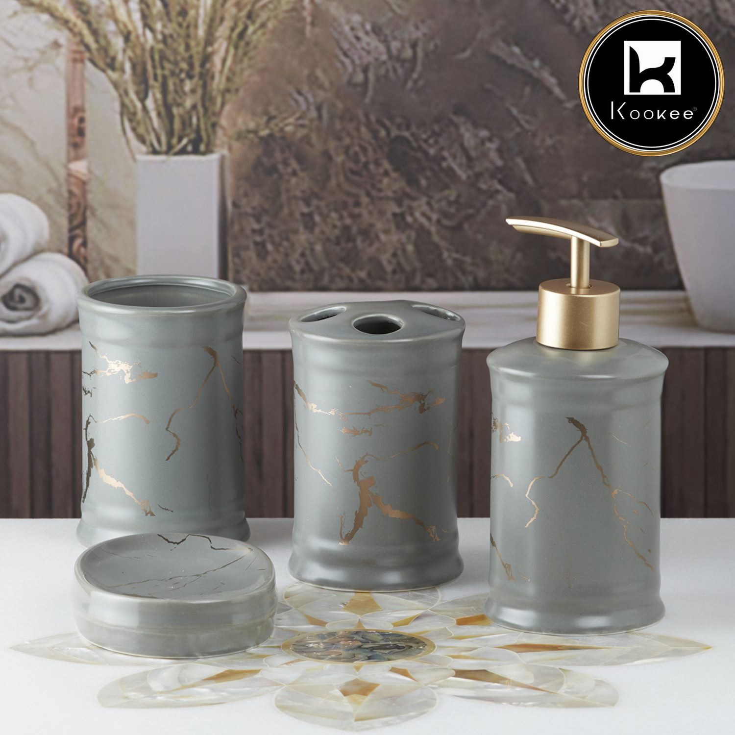 Kookee Ceramic Bathroom Sets, Grey, ART08227