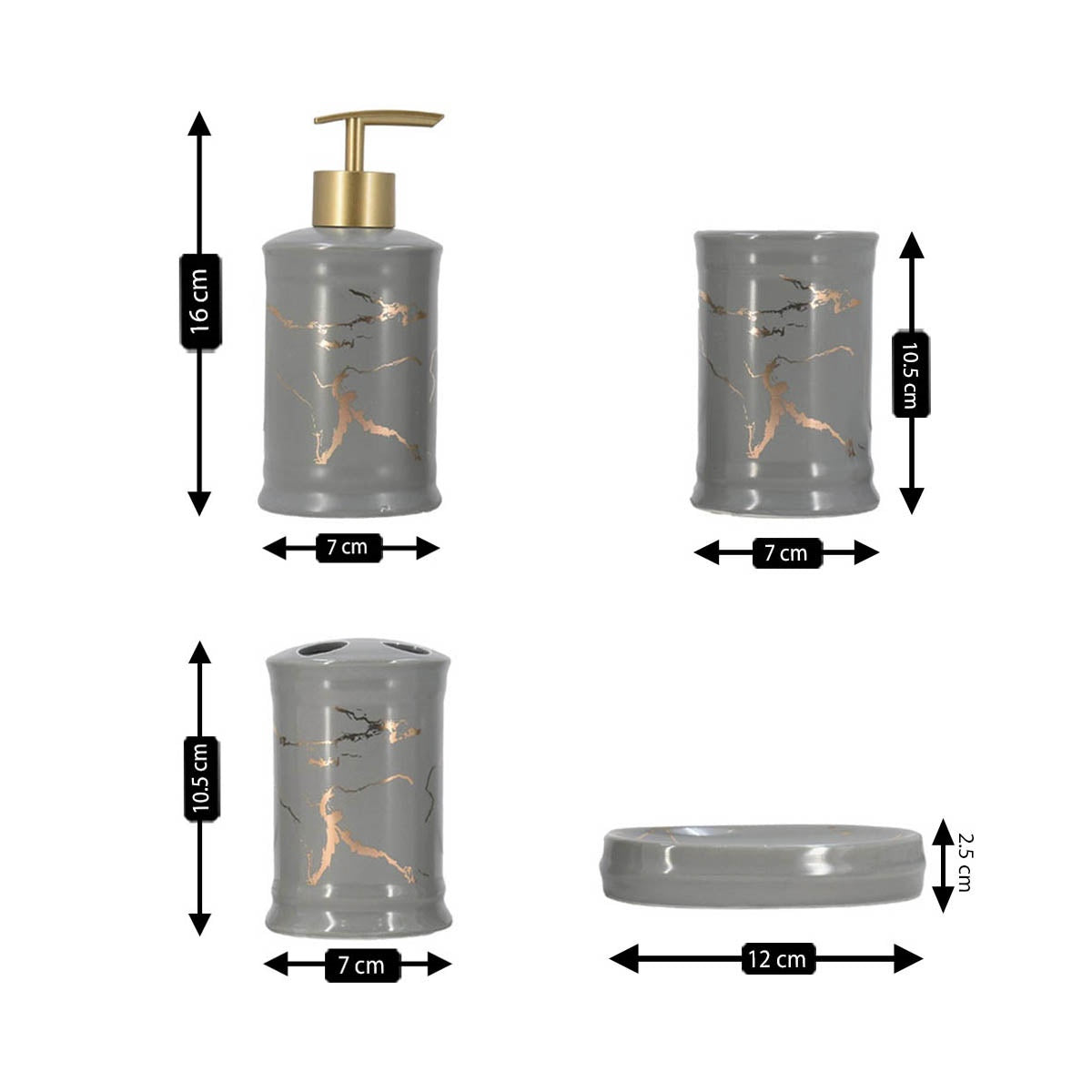 Kookee Ceramic Bathroom Sets, Grey, ART08227