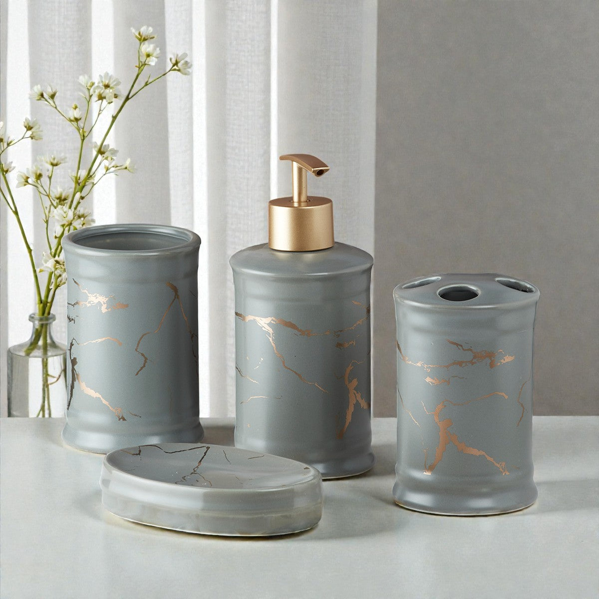 Ceramic Bathroom Accessories Set of 4 with Soap Dispenser (8226)