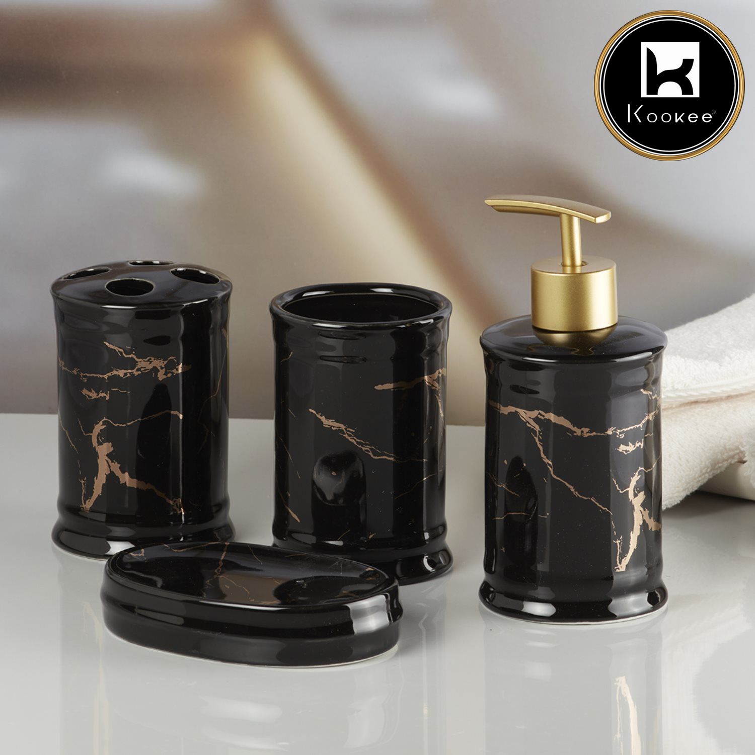 Kookee Ceramic Bathroom Sets, Black, ART08228