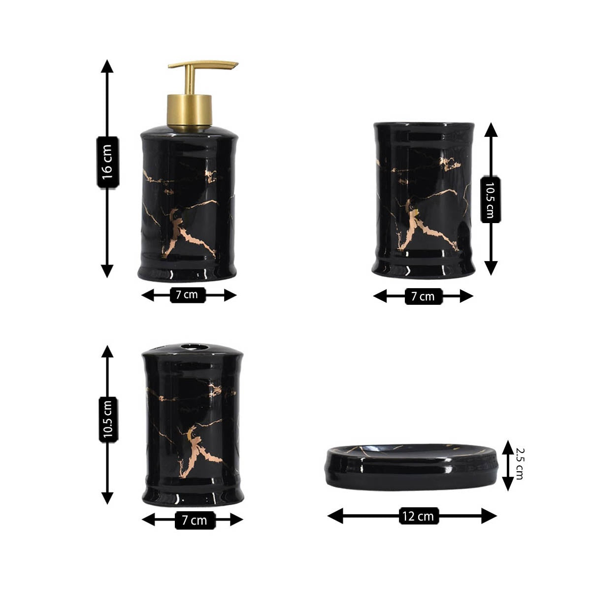 Kookee Ceramic Bathroom Sets, Black, ART08228