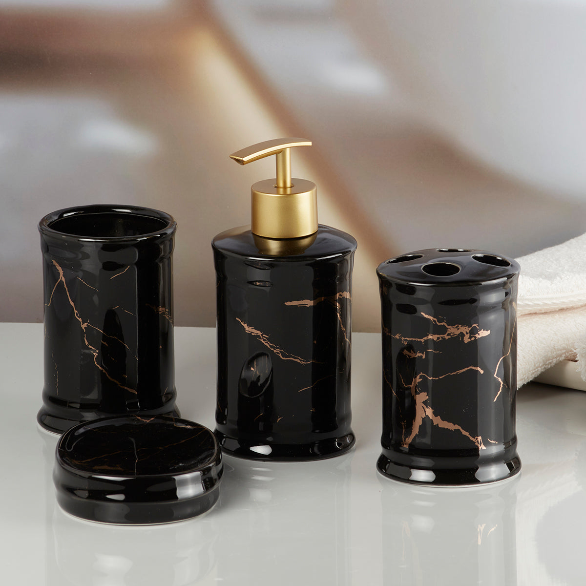 Ceramic Bathroom Accessories Set of 4 Bath Set with Soap Dispenser (8226)