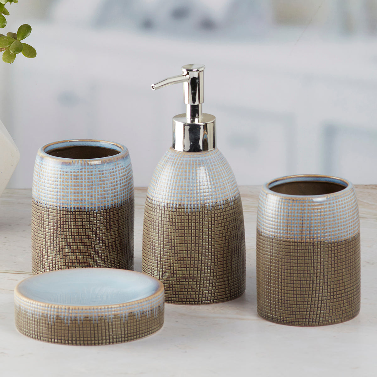 Ceramic Bathroom Set of 4 with Soap Dispenser (8231)