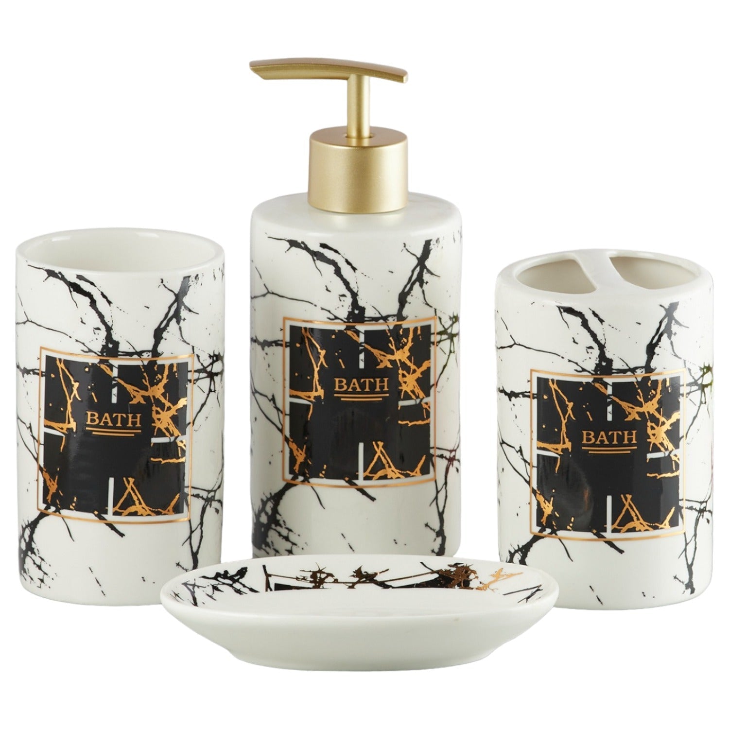 Ceramic Bathroom Set of 4 with Soap Dispenser (8234)