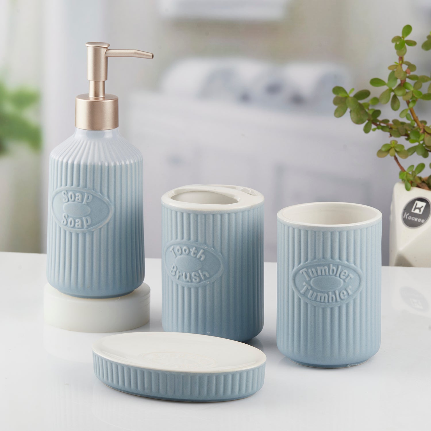 Ceramic Bathroom Set of 4 with Soap Dispenser (8235)