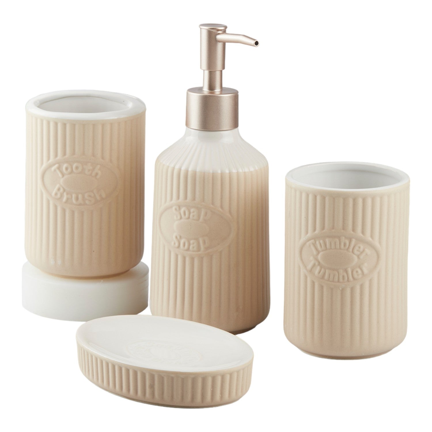 Ceramic Bathroom Set of 4 with Soap Dispenser (V-CBS-133)