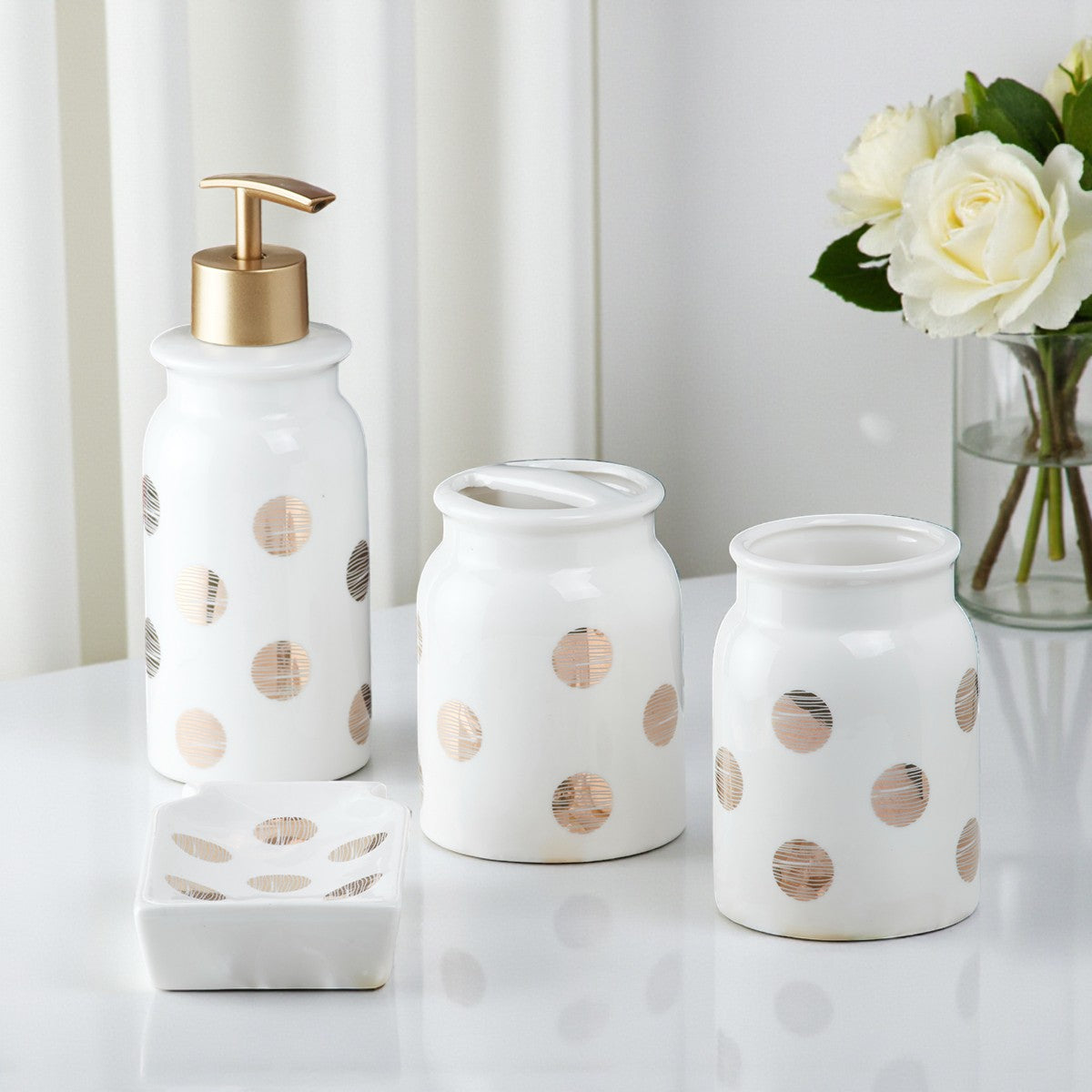 Ceramic Bathroom Set of 4 with Soap Dispenser (8237)