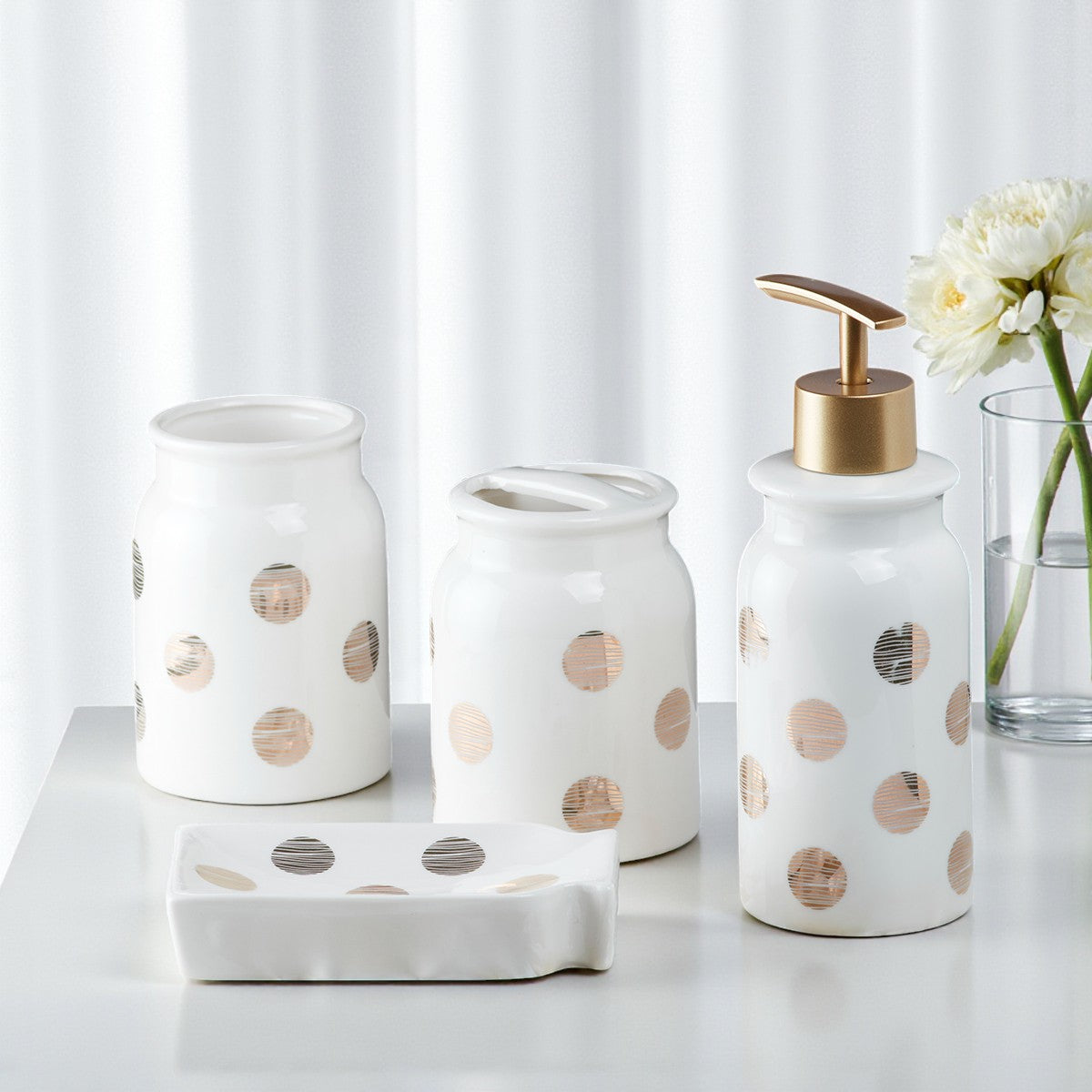 Ceramic Bathroom Set of 4 with Soap Dispenser (8237)