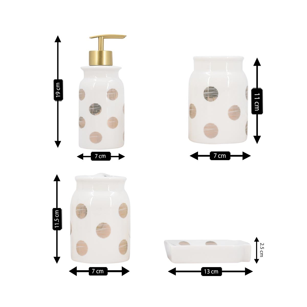 Ceramic Bathroom Set of 4 with Soap Dispenser (8237)